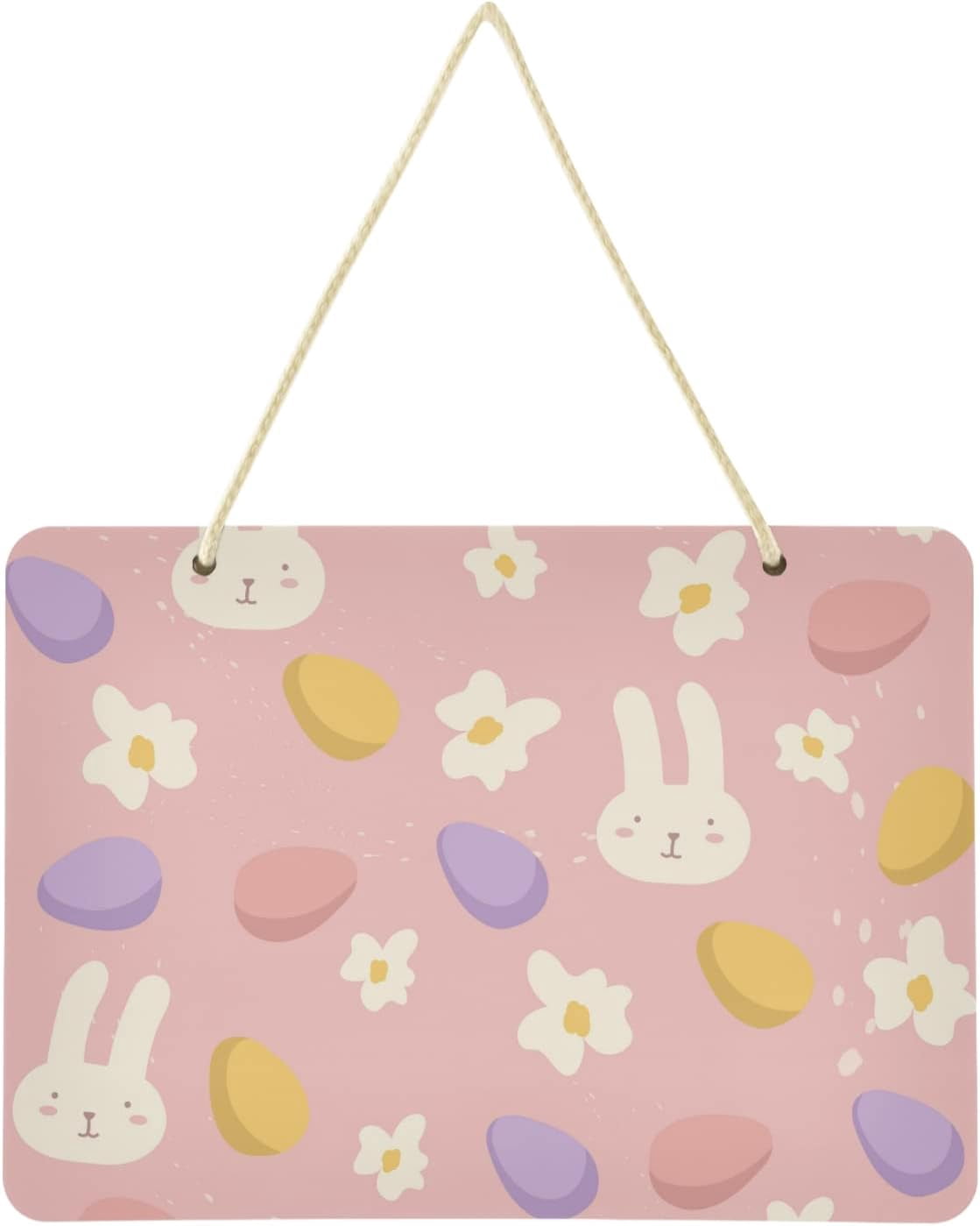 SKYSONIC Easter Eggs Bunny Rabbit Welcome Sign Front Door Decor Wall ...