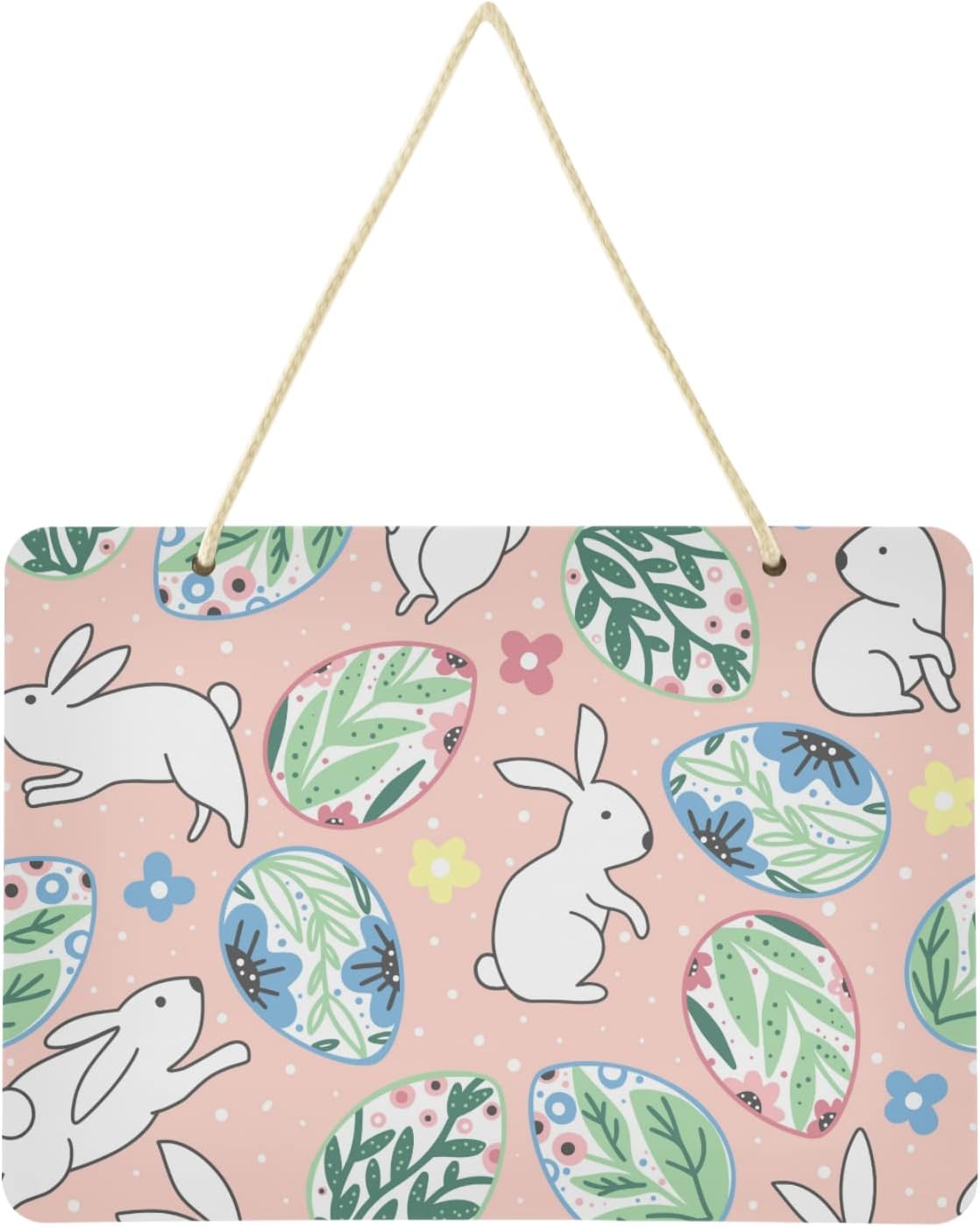SKYSONIC Easter Eggs Bunny Welcome Sign Front Door Decor Wall Hanging ...