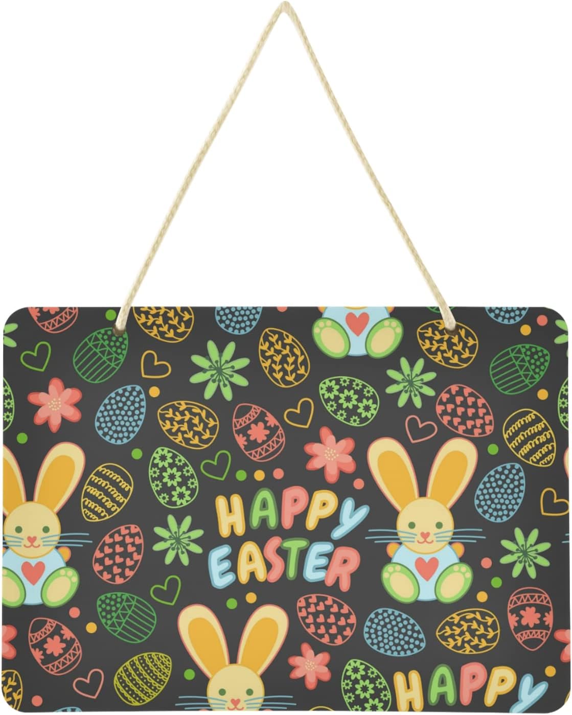 SKYSONIC Easter Eggs Welcome Sign Front Door Decor Wall Hanging Plaque ...