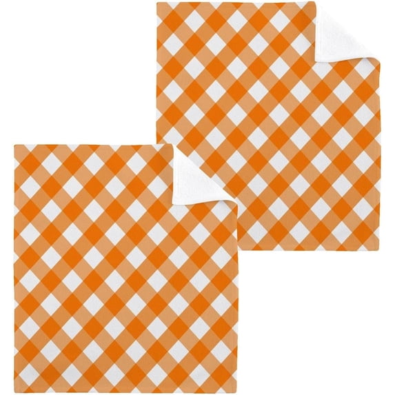 SKYSONIC Easter Orange Plaid Washcloths, 2 PCS 12x12 Inches Cotton Wash Cloths, Highly Absorbent and Soft Face Towels for Bathroom,Gym,Hotel and Spa