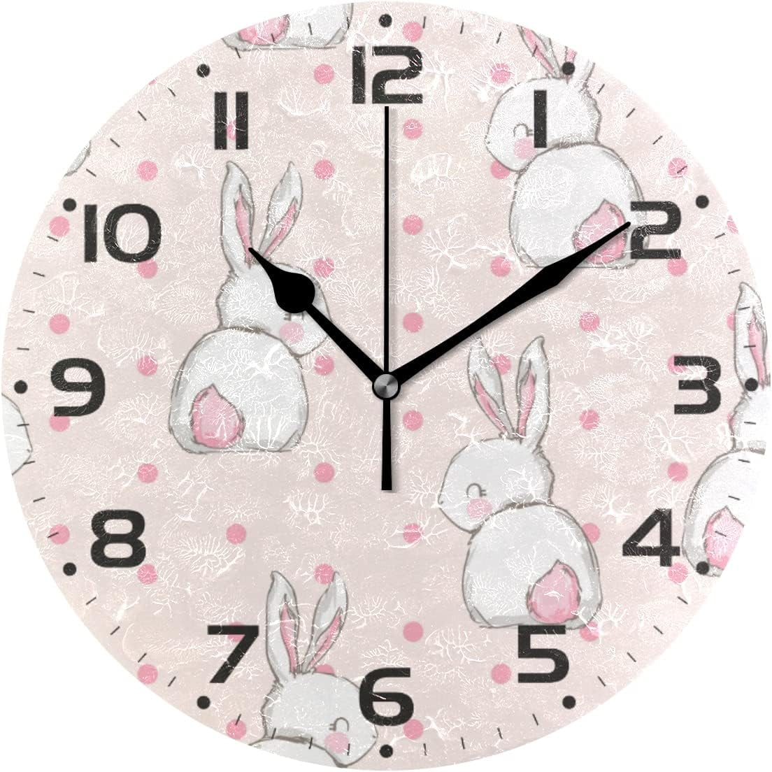 SKYSONIC Easter Rabbit Wall Clock 10 Inch Silent Non Ticking Round ...