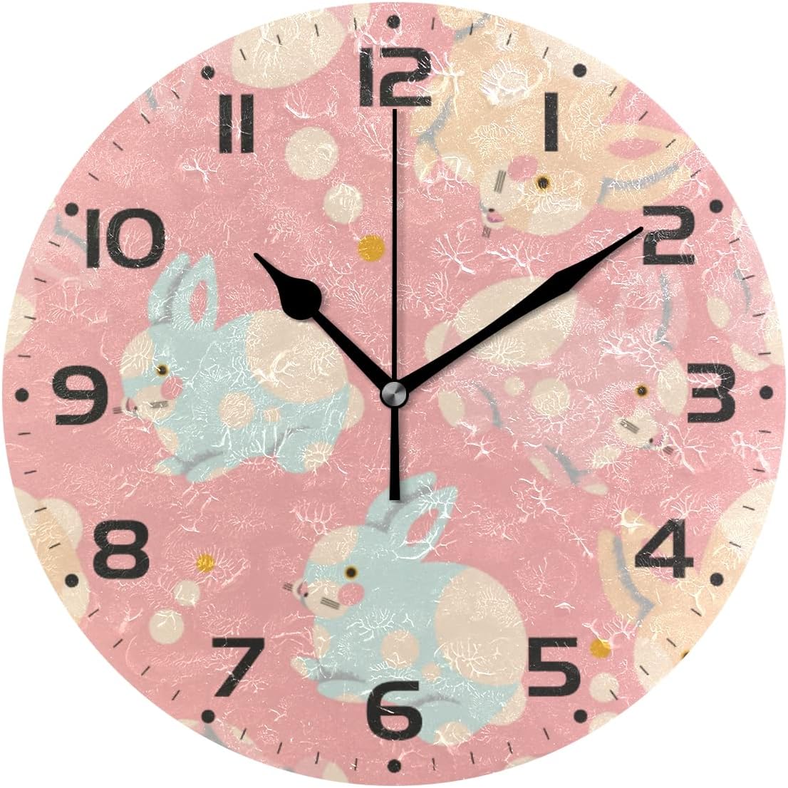 Eastern Rabbit Clock SKYSONIC Easter Rabbit Wall Clock 10 Inch Silent Non Ticking Round ...