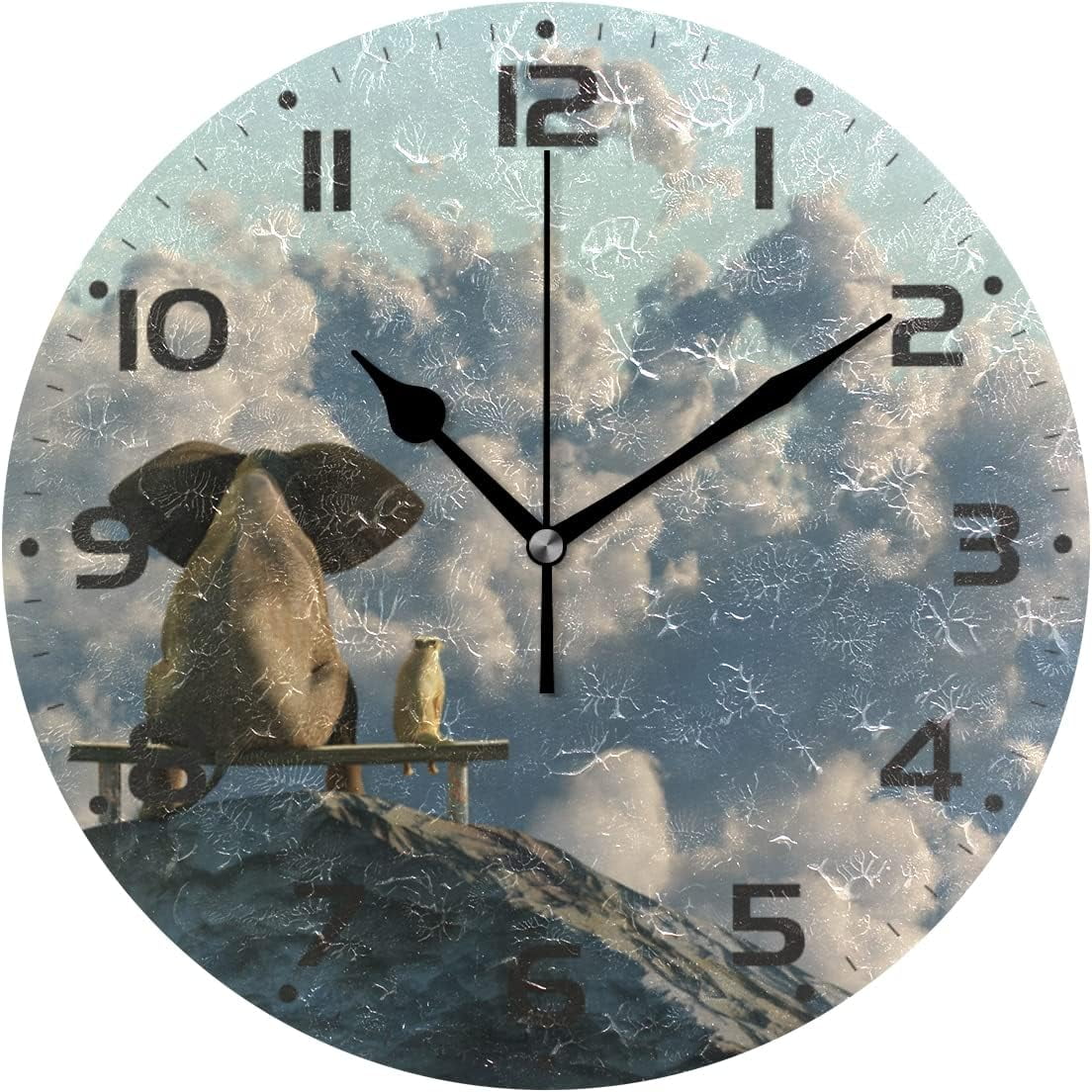 SKYSONIC Elephant and Dog Wall Clock 10 Inch Silent Non Ticking Round ...
