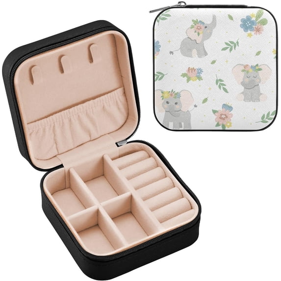 SKYSONIC Elephant Travel Jewelry Box PU Leather Jewelry Organizer Ideal Gift for Women Girls, Portable Mini Jewelry Travel Case for Stud Earrings Rings Necklaces Bracelets