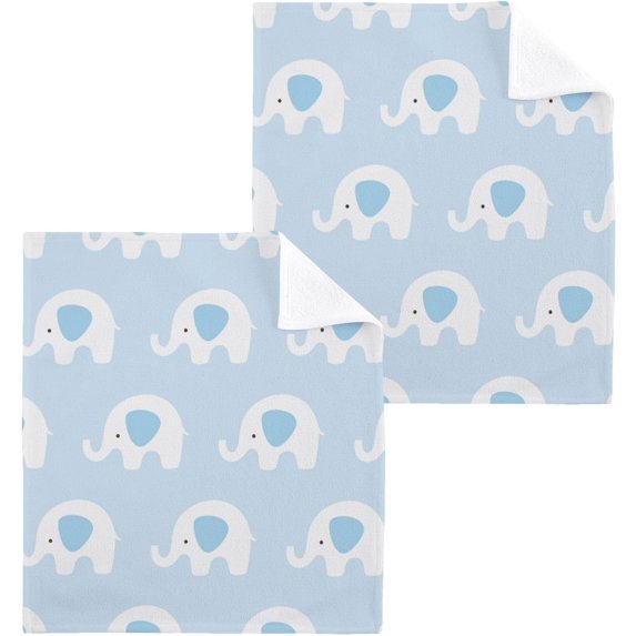 SKYSONIC Elephant Cotton Washcloths Set of 2, Highly Absorbent Soft Fingertip Towel for Bathroom, Gym, Hotel and Spa, 12 x 12 Inch