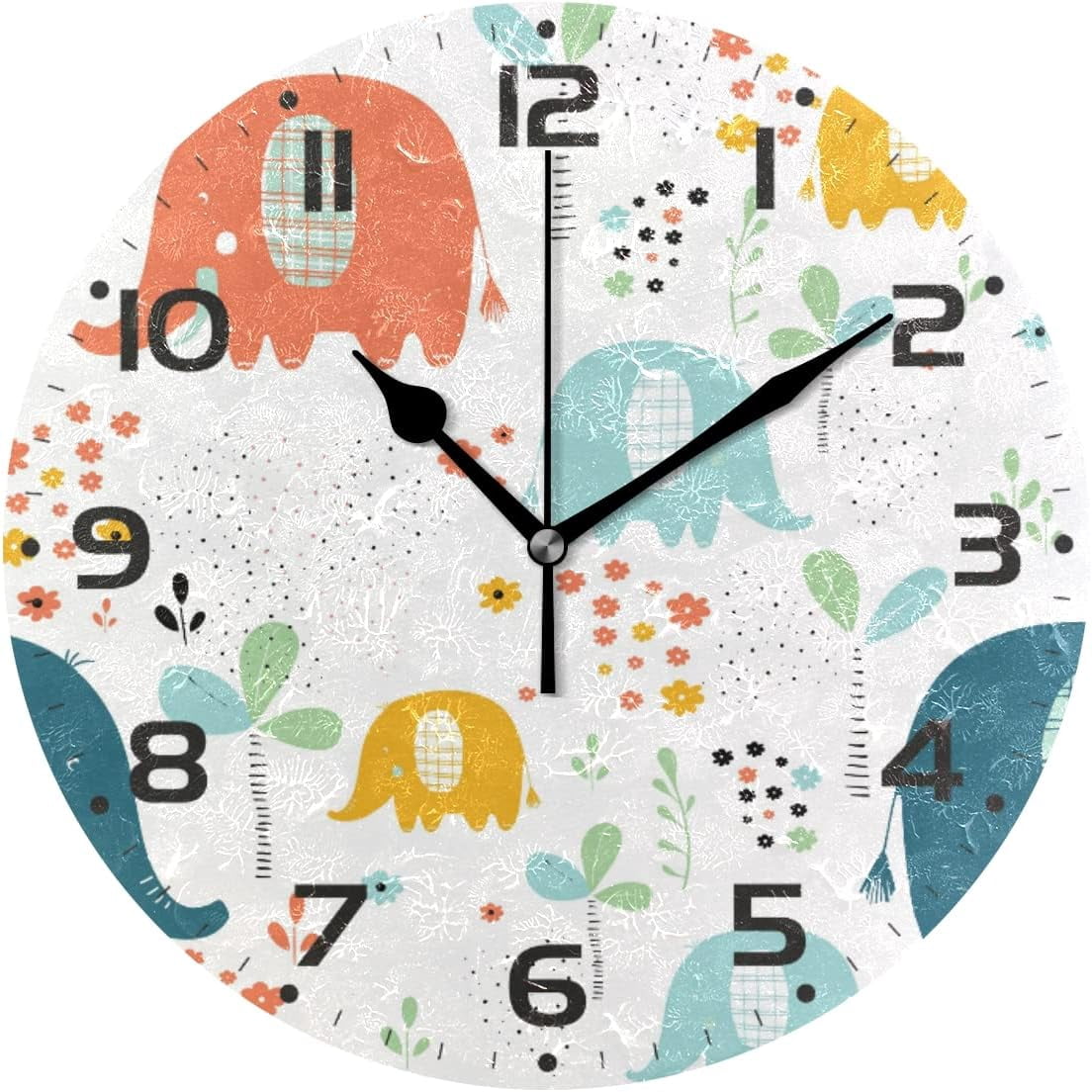 SKYSONIC Elephants Wall Clock 10 Inch Silent Non Ticking Round Clock ...