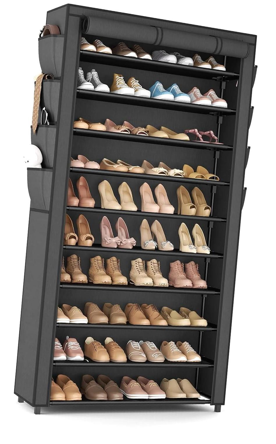 SKYSONIC Elevated Shoe Rack with Protective Cover, 10- Shoe Storage ...