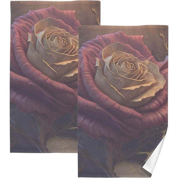 SKYSONIC Ethereal Burgundy Rose Hand Towels 2 Pack, Cotton Bath Towel for Drying Face Hands Body ,Absorbent Lightweight Towels for Bathroom Ktichen Travel Gym, 16"x28"