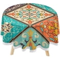 thumbnail image 1 of SKYSONIC Ethnic Tribal Talavera Round Tablecloth 60inch Indoor Wrinkle Free, Ottoman Motifs Circular Lace Table Cover Washable for Kitchen Party BBQ Dining Decor, 1 of 7