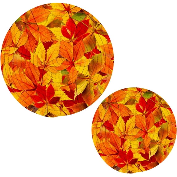 SKYSONIC Fall Autumn Leaves Pot Holders Trivets, 2 Pcs Heat Resistant Trivets,Season of Autumn Cotton Thread Weave Mats for Hot Pads Pans Pot Bowl Teapot for Kitchen Decor