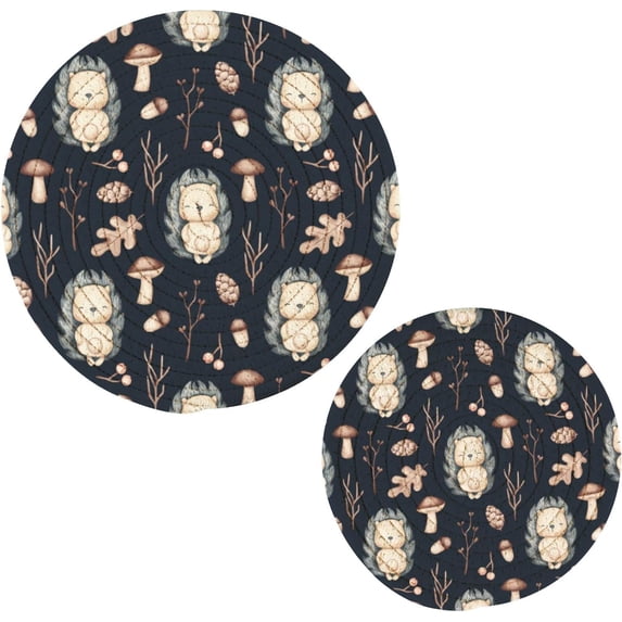 SKYSONIC Fall Hedgehoge Cute Pot Holders Trivets, 2 Pcs Heat Resistant Trivets, Cotton Thread Weave Mats for Hot Pads Pans Pot Bowl Teapot for Kitchen Decor