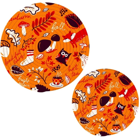 SKYSONIC Fall Wild Animals Pot Holders Trivets, 2 Pcs Heat Resistant Trivets,Autumn Cute Elements Cotton Thread Weave Mats for Hot Pads Pans Pot Bowl Teapot for Kitchen Decor