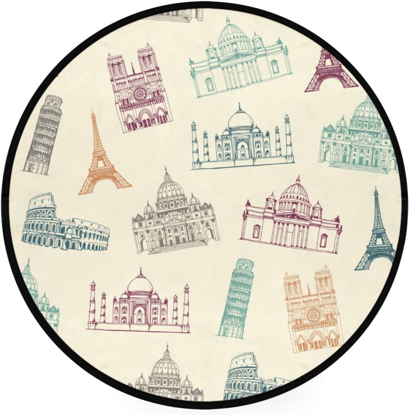 Famous Pattern Rug SKYSONIC Famous Landmarks of World PatternRound Area Rug Chair Couch ...