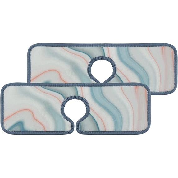 SKYSONIC Faucet Absorbent Mat 2 Pcs Marble Ink Colorful Pattern Kitchen Faucet Splash Catcher Washable Counter Drying Pads Behind Faucet for Kitchen Bathroom