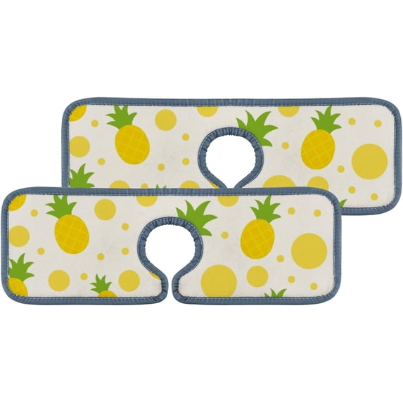 SKYSONIC Faucet Absorbent Mat 2 Pcs Pineapple And Yellow Dot Kitchen Faucet Splash Catcher Washable Counter Drying Pads Behind Faucet for Kitchen Bathroom