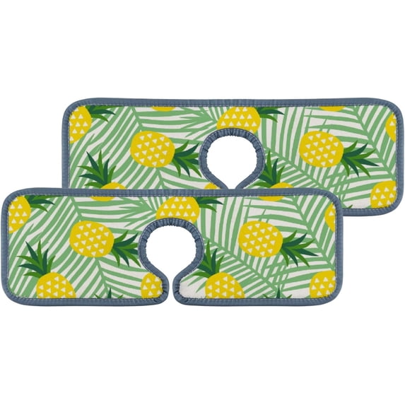 SKYSONIC Faucet Absorbent Mat 2 Pcs Pineapples Leaves Kitchen Faucet Splash Catcher Washable Counter Drying Pads Behind Faucet for Kitchen Bathroom
