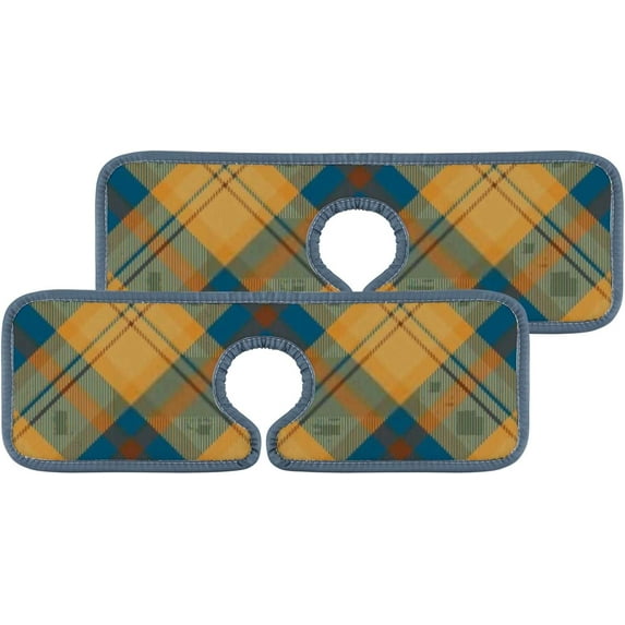 SKYSONIC Faucet Absorbent Mat 2 Pcs Tartan Scotland Plaid Pattern Kitchen Faucet Splash Catcher Washable Counter Drying Pads Behind Faucet for Kitchen Bathroom