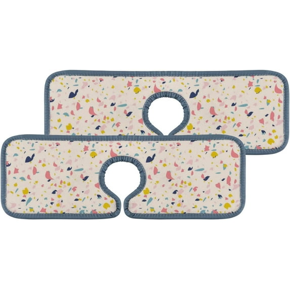 SKYSONIC Faucet Absorbent Mat 2 Pcs Terrazzo Pattern Kitchen Faucet Splash Catcher Washable Counter Drying Pads Behind Faucet for Kitchen Bathroom