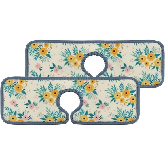 SKYSONIC Faucet Absorbent Mat 3 Pcs Beautiful Small Yellow Flowers Kitchen Faucet Splash Catcher Washable Counter Drying Pads Behind Faucet for Kitchen Bathroom