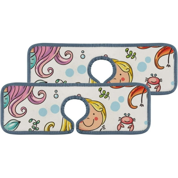 SKYSONIC Faucet Absorbent Mat 3 Pcs Cartoon Mermaids Kitchen Faucet Splash Catcher Washable Counter Drying Pads Behind Faucet for Kitchen Bathroom