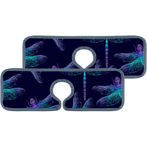 SKYSONIC Faucet Absorbent Mat 3 Pcs Dragonfly Kitchen Faucet Splash Catcher Washable Counter Drying Pads Behind Faucet for Kitchen Bathroom