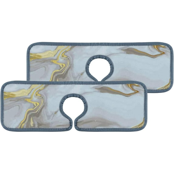 SKYSONIC Faucet Absorbent Mat 3 Pcs Elegant Gold Marble Kitchen Faucet Splash Catcher Washable Counter Drying Pads Behind Faucet for Kitchen Bathroom