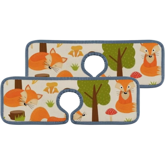 SKYSONIC Faucet Absorbent Mat 3 Pcs Fox in Forest Kitchen Faucet Splash Catcher Washable Counter Drying Pads Behind Faucet for Kitchen Bathroom