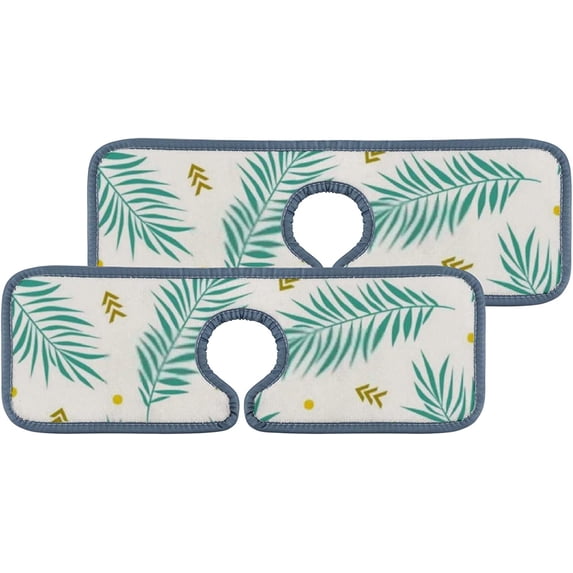 SKYSONIC Faucet Absorbent Mat 3 Pcs Palm Leaves and Geometric Elements Kitchen Faucet Splash Catcher Washable Counter Drying Pads Behind Faucet for Kitchen Bathroom