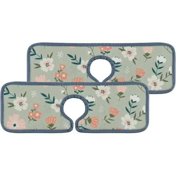 SKYSONIC Faucet Absorbent Mat 3 Pcs Simple Flowers Leaves Kitchen Faucet Splash Catcher Washable Counter Drying Pads Behind Faucet for Kitchen Bathroom