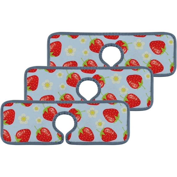 SKYSONIC Faucet Absorbent Mat 3 Pcs Strawberry Flower Kitchen Faucet Splash Catcher Washable Counter Drying Pads Behind Faucet for Kitchen Bathroom