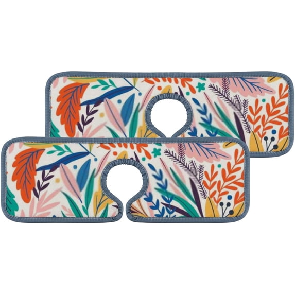 SKYSONIC Faucet Absorbent Mat 3 Pcs Tropical Leaves Pattern Kitchen Faucet Splash Catcher Washable Counter Drying Pads Behind Faucet for Kitchen Bathroom