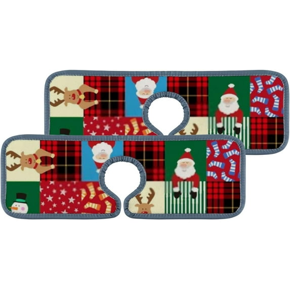 SKYSONIC Faucet Absorbent Mat 4 Pcs Christmas Colorful Checker Kitchen Faucet Splash Catcher Washable Counter Drying Pads Behind Faucet for Kitchen Bathroom