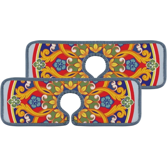 SKYSONIC Faucet Absorbent Mat 4 Pcs Colorful Ethnic Ornamental Mandala Kitchen Faucet Splash Catcher Washable Counter Drying Pads Behind Faucet for Kitchen Bathroom