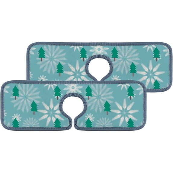 SKYSONIC Faucet Absorbent Mat 4 Pcs Fir Trees Snowflakes Kitchen Faucet Splash Catcher Washable Counter Drying Pads Behind Faucet for Kitchen Bathroom