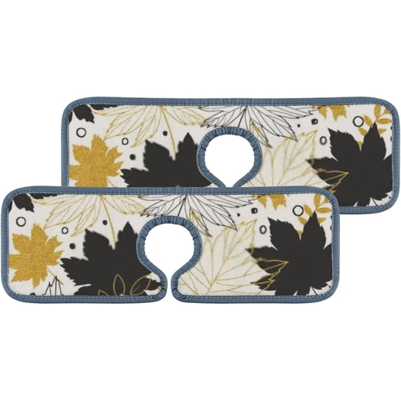 SKYSONIC Faucet Absorbent Mat 4 Pcs Gold Autumn Leaves Kitchen Faucet Splash Catcher Washable Counter Drying Pads Behind Faucet for Kitchen Bathroom