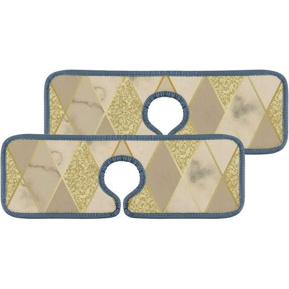 SKYSONIC Faucet Absorbent Mat 4 Pcs Gold Marble Geometric Design Kitchen Faucet Splash Catcher Washable Counter Drying Pads Behind Faucet for Kitchen Bathroom
