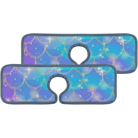 SKYSONIC Faucet Absorbent Mat 4 Pcs Mermaid Holographic Rainbow Kitchen Faucet Splash Catcher Washable Counter Drying Pads Behind Faucet for Kitchen Bathroom
