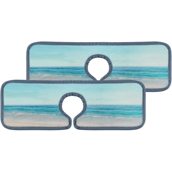 SKYSONIC Faucet Absorbent Mat 4 Pcs Shells Starfishes On Beach Sand Kitchen Faucet Splash Catcher Washable Counter Drying Pads Behind Faucet for Kitchen Bathroom