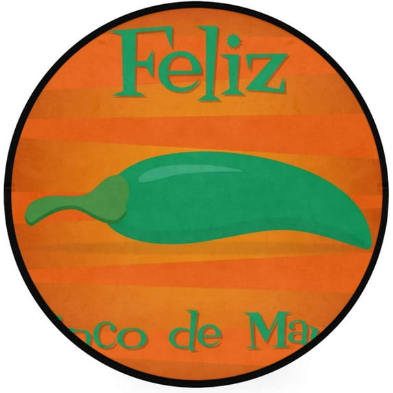 SKYSONIC Feliz Cinco De Mayo HappyRound Area Rug Chair Couch Cover Area Rug for Bedroom Floor Sofa Living Room Non-Slip Home Decor 3 x 3 Feet