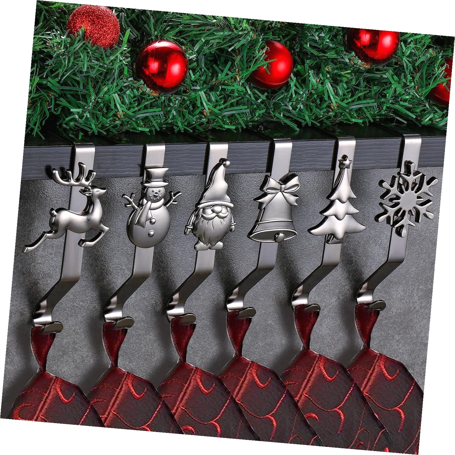 SKYSONIC Festive Stocking Hangers: of 6 Christmas Mantle - Walmart.com