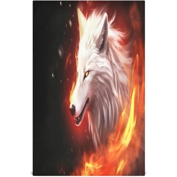 SKYSONIC Fire White Wolf Kitchen Towels, 18 x 28 Inch Super Soft and Absorbent Dish Cloths for Washing Dishes, 1 PCS Reusable Multi-Purpose Microfiber Hand Towels for Kitchen