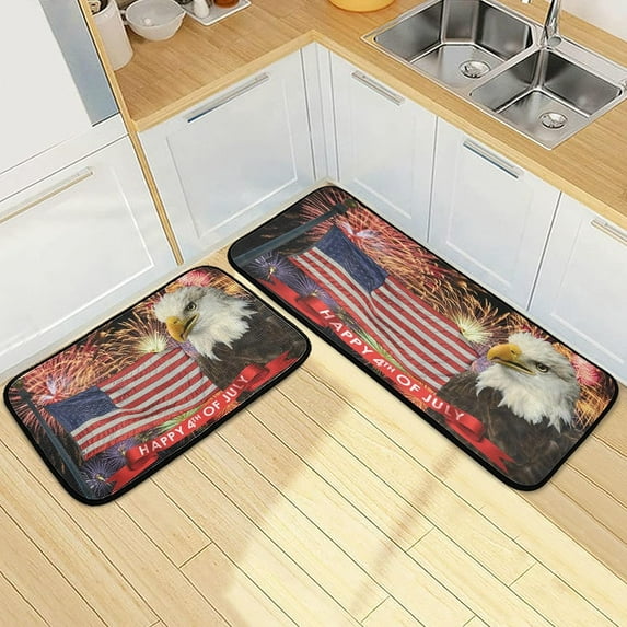 SKYSONIC Fireworks American Flag Bald Eagle Kitchen Mats and Rugs Fourth of July Floor Runner Area Rug Washable Carpet Perfect for Living Room Bedroom Entryway 20x28inches + 20x47inch
