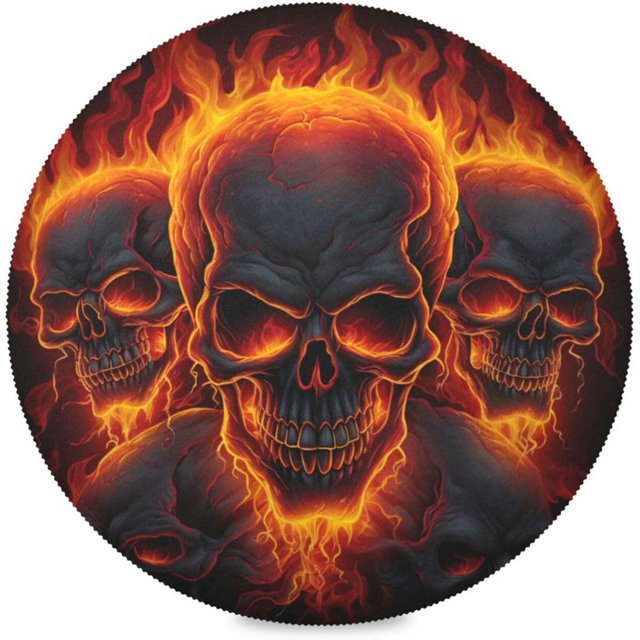SKYSONIC Flames Skulls Round Placemats Washable Placemats NonSlip Heat