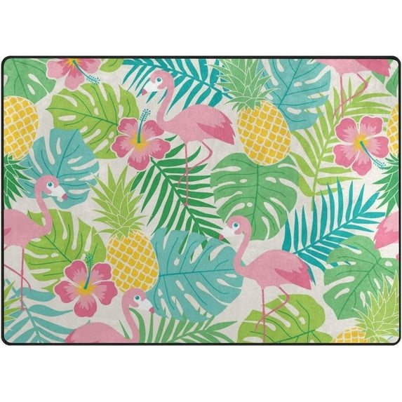 SKYSONIC Flamingo Hibiscus Pineapple Lightweight Carpet Mats Area Soft Rugs Floor Mat Rug Home Decoration for Kids Room Living Room 63 x 48 inches