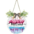 thumbnail image 1 of SKYSONIC Flamingo Lake Welcome Sign Front Door Decor Round Door Hanging Sign Porch Decorations for Farmhouse Summer Holiday Fall Halloween Christmas - 12x12 inch, 1 of 7