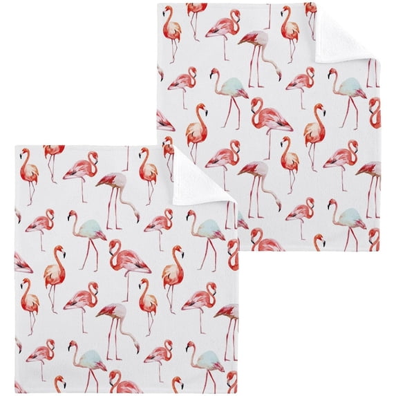 SKYSONIC Flamingo Washcloths Set of 4, Highly Absorbent Soft Cotton Fingertip Towels for Bathroom, Kitchen, Gym, Spa, Home Decor 12 x 12 Inch