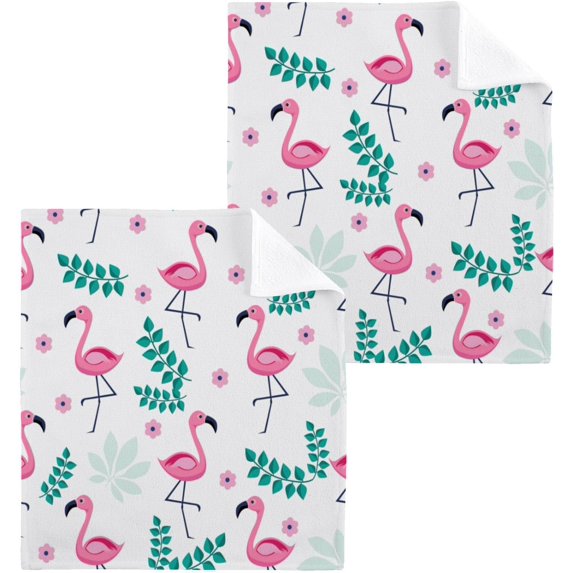 SKYSONIC Flamingo Washcloths Set of 4, Highly Absorbent Soft Cotton Fingertip Towels for Bathroom, Kitchen, Gym, Spa, Home Decor 12 x 12 Inch