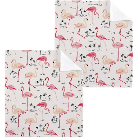 SKYSONIC Flamingo Washcloths Set of 6, Highly Absorbent Soft Cotton Fingertip Towels for Bathroom, Kitchen, Gym, Spa, Home Decor 12 x 12 Inch