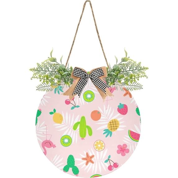 SKYSONIC Flamingo Welcome Sign for Front Door,All Seasons Welcome Wreath Porch Hanging Decoration for Farmhouse Wall Home Holiday Decoration - 11.8x11.9in
