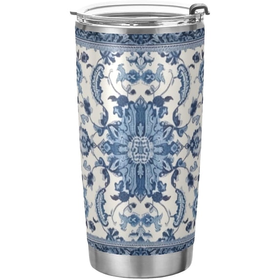 SKYSONIC Floral Pattern Tumbler Stainless Steel Double Wall Vacuum Reusable Insulated Mug with Straw and Built-in Coaste for Cold and Hot Beverages, 12oz